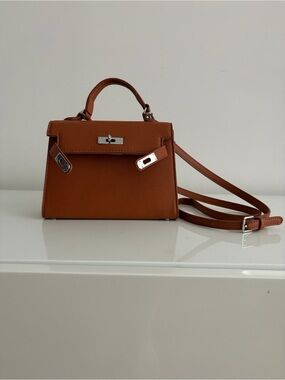Structured Top-Handle Satchel in Brown Leather